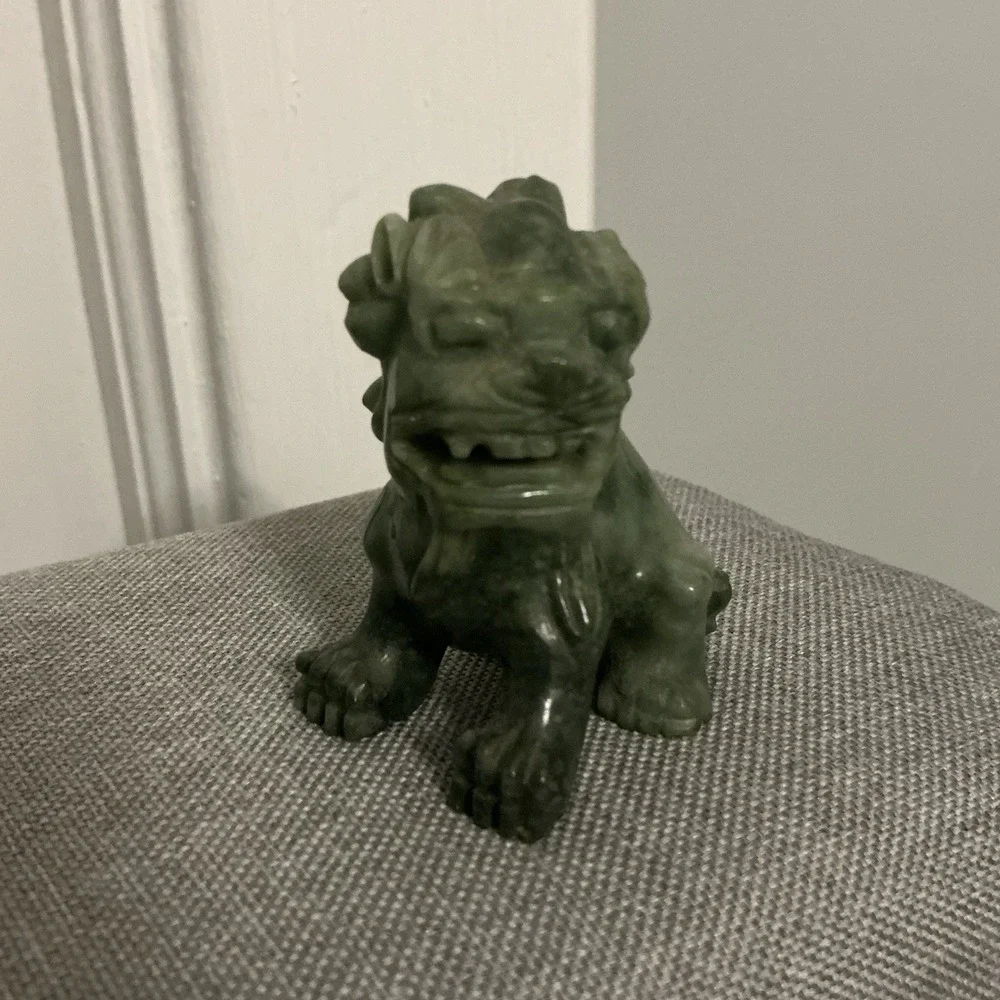 Vintage Hand‎ Carved JADE FOO DOG Stone Figurine Statue 2.5